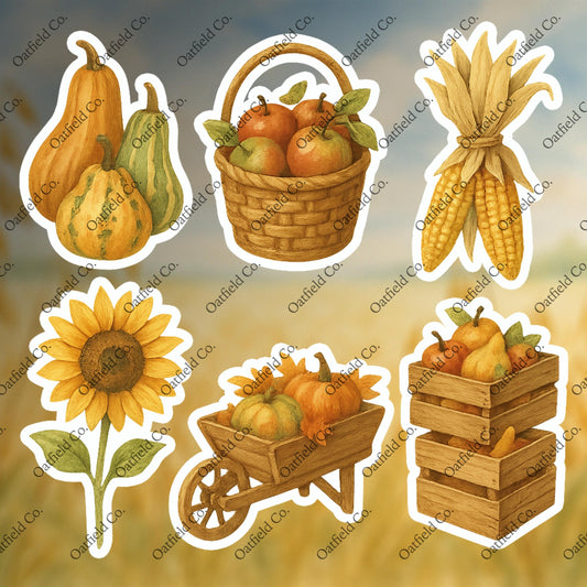 Fall Harvest Sticker Pack – Autumn Watercolor Gourds, Apples, Pumpkins & Sunflower Stickers
