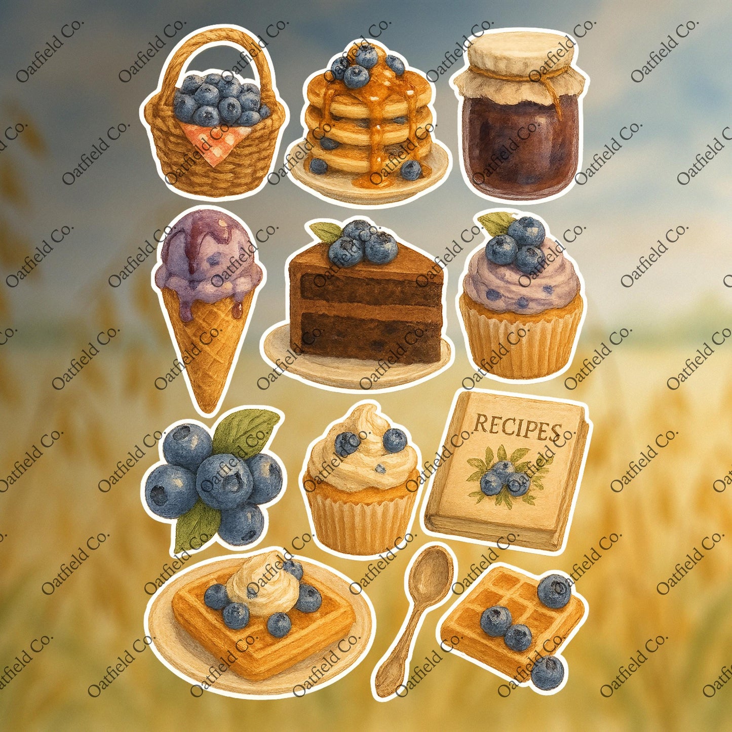 Blueberry Dessert Sticker Pack: Vintage Kitchen Stickers