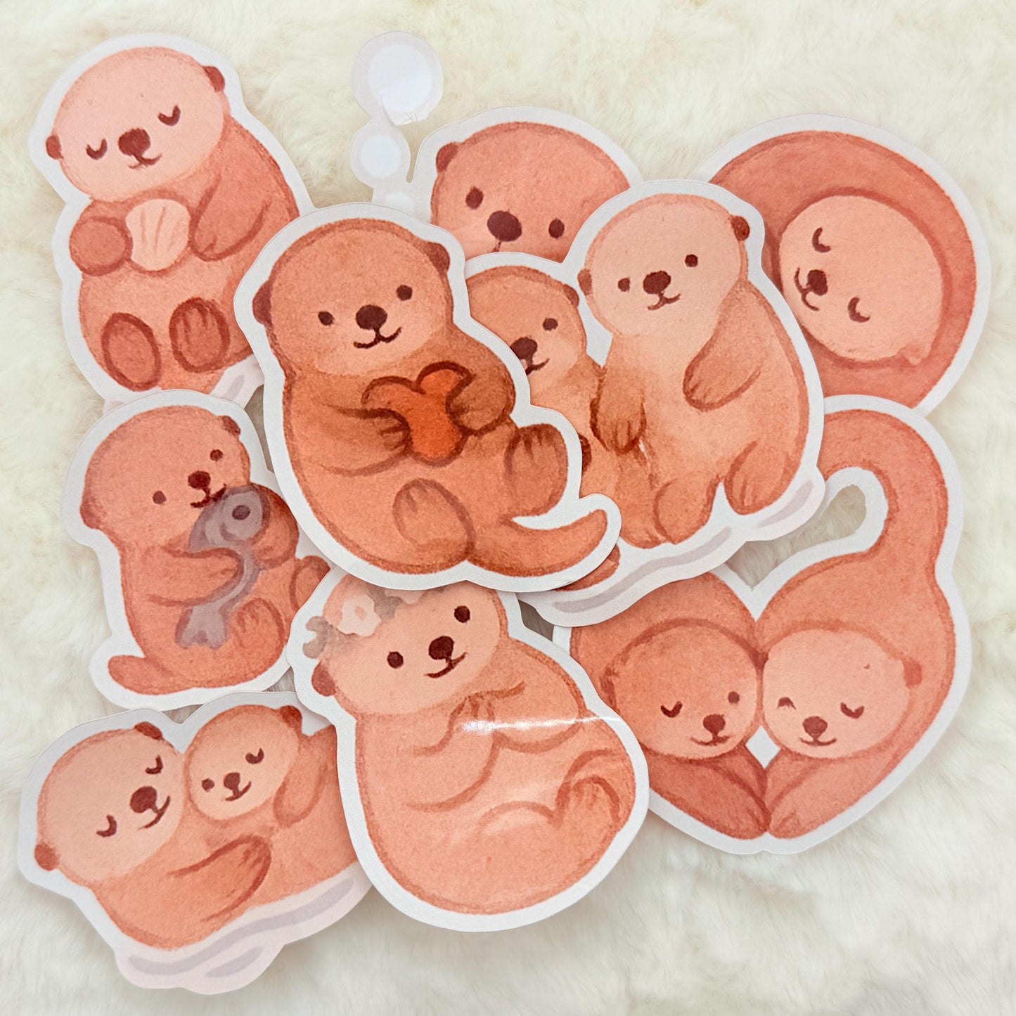 Cozy Otter Sticker Pack: Glossy Watercolor Style