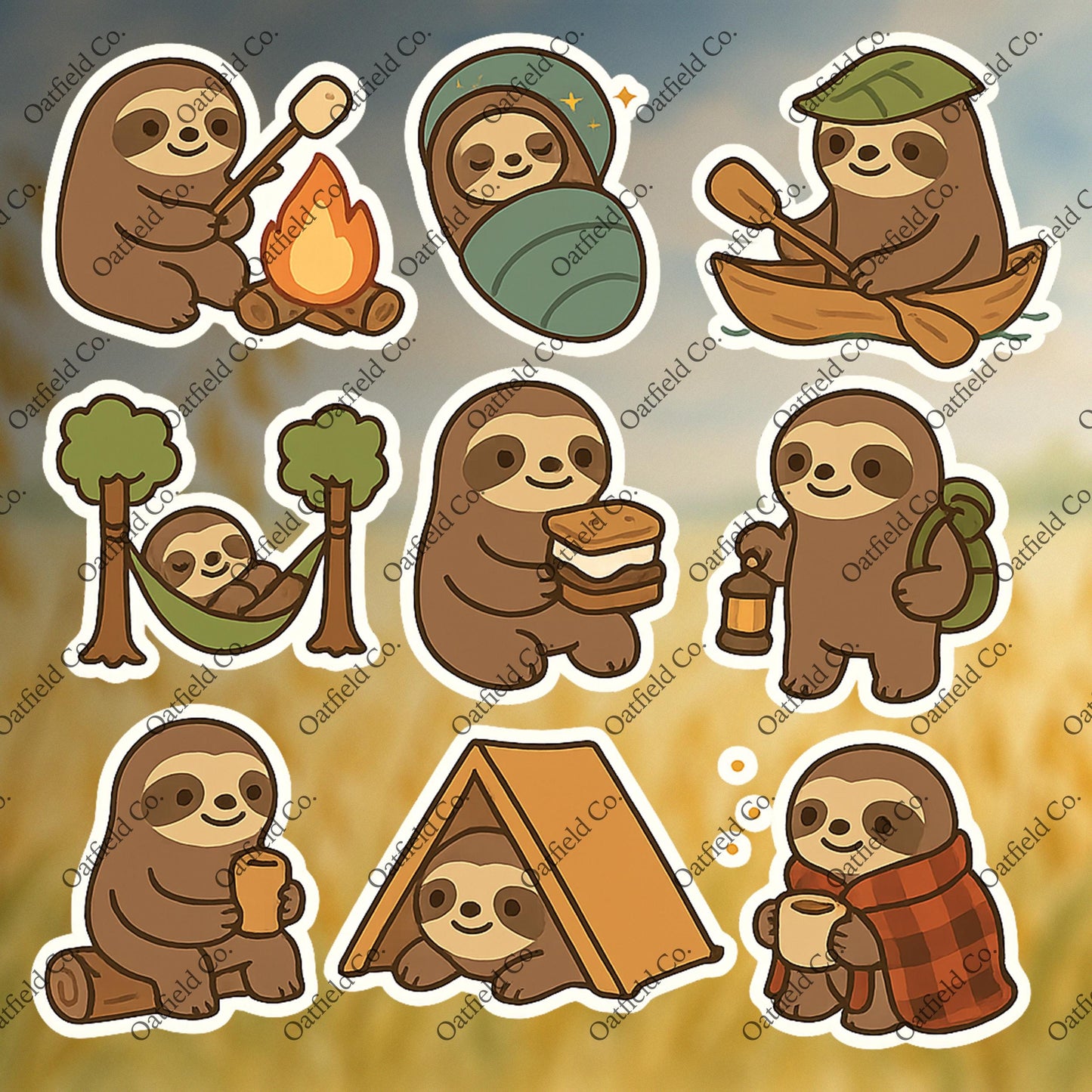 Camping Sloth Sticker Pack: Cozy Adventure Vinyl Decals