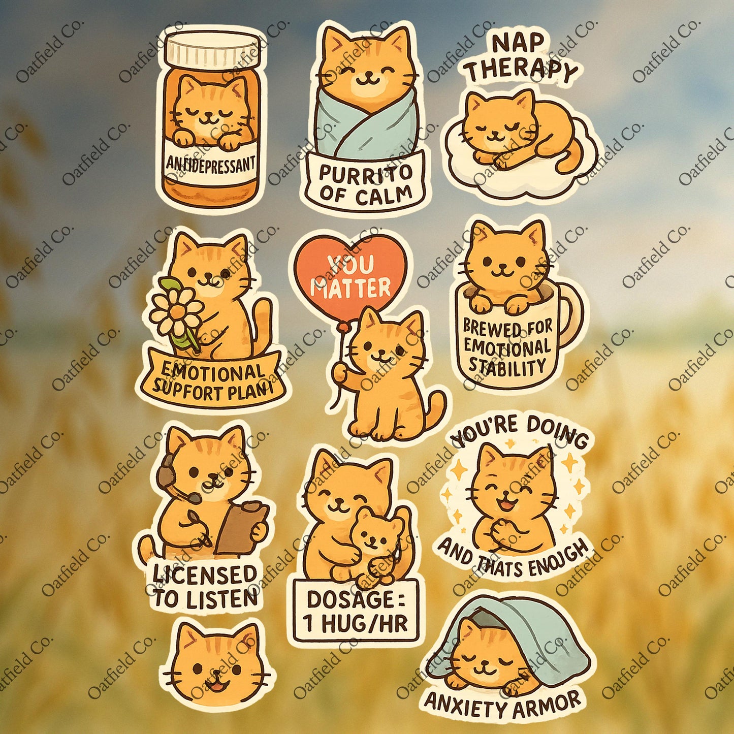 Emotional Support Cat Sticker Pack: Kawaii Mental Health Stickers