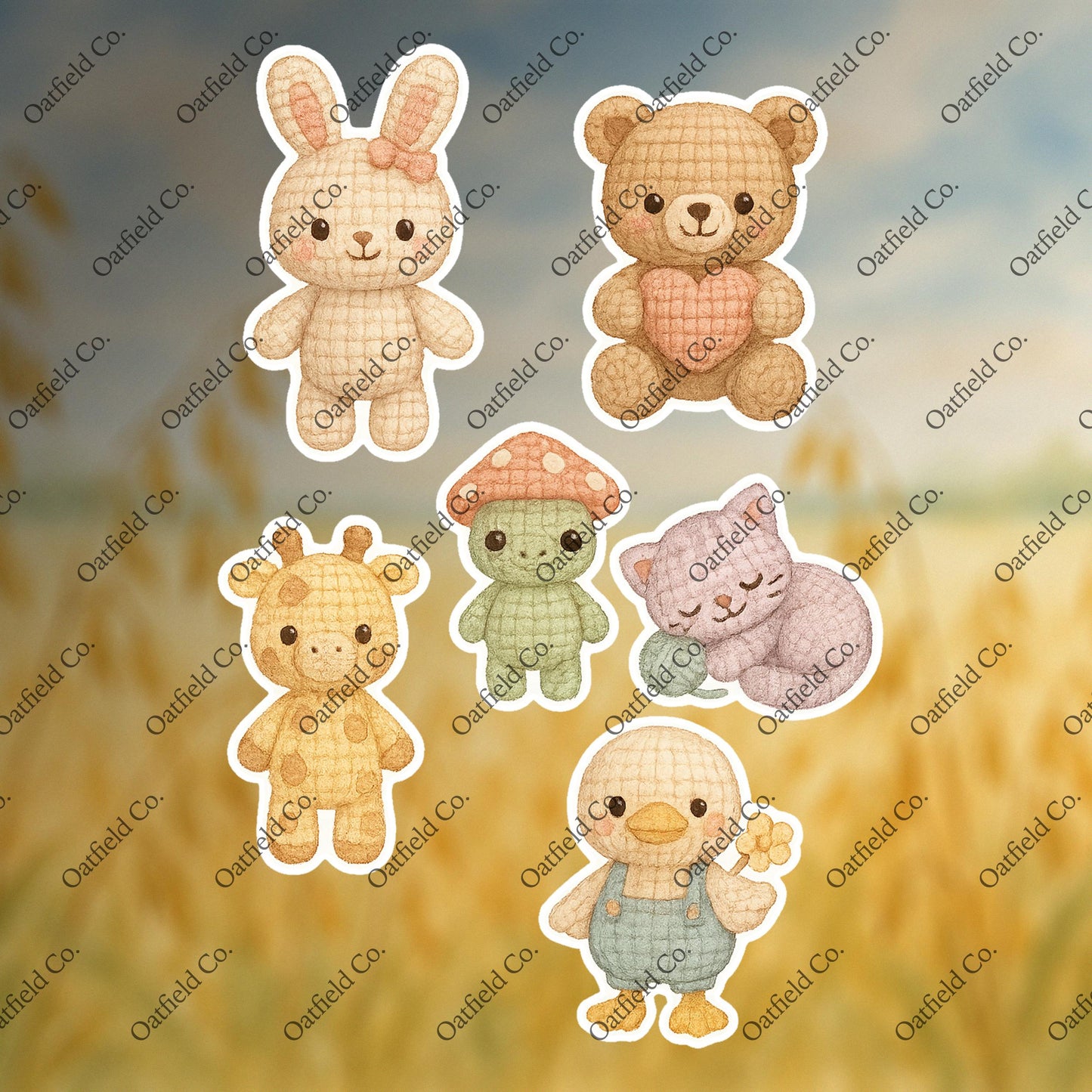 Amigurumi Animal Sticker Pack: Plush Style Bunny, Bear, Giraffe