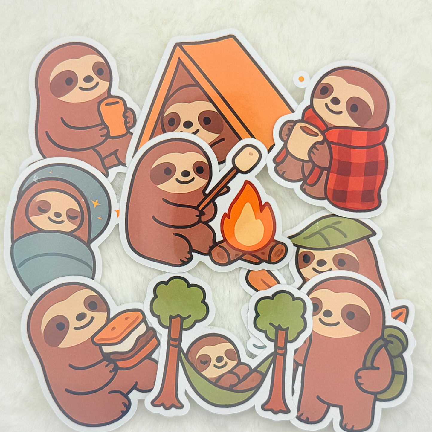 Camping Sloth Sticker Pack: Cozy Adventure Vinyl Decals
