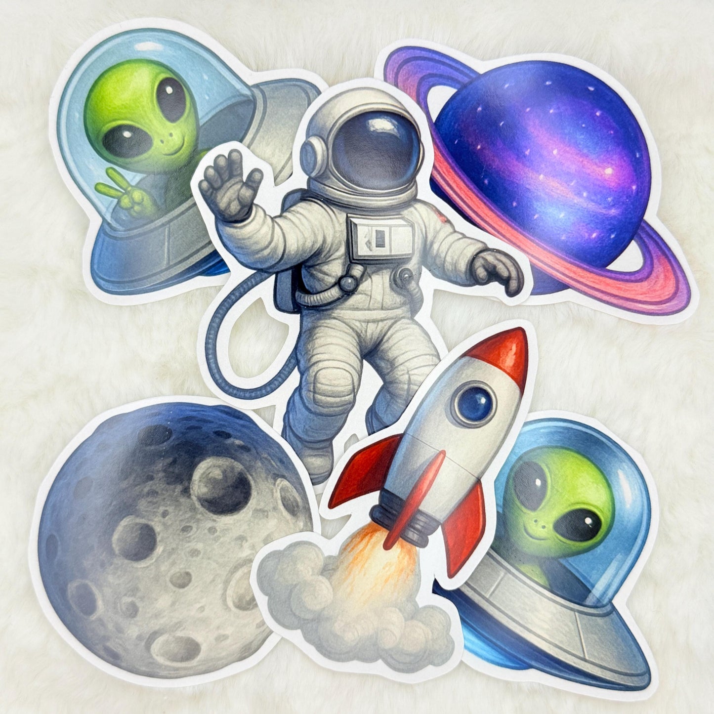 Space Sticker Pack: Astronaut, Rocket, Alien, Planet - Waterproof - Glossy Stickers