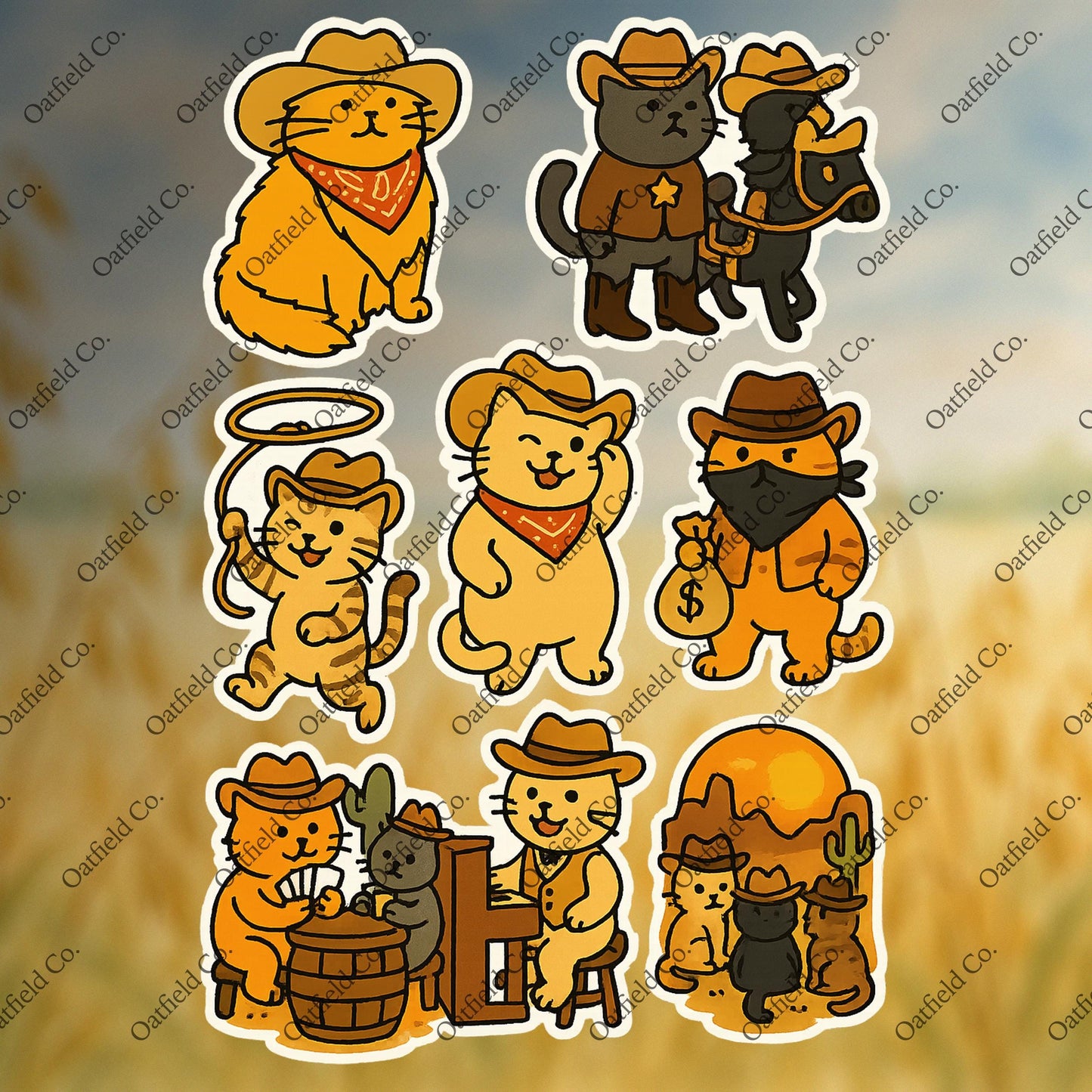 Cowboy Cat Sticker Pack: Funny Western Vinyl Decals