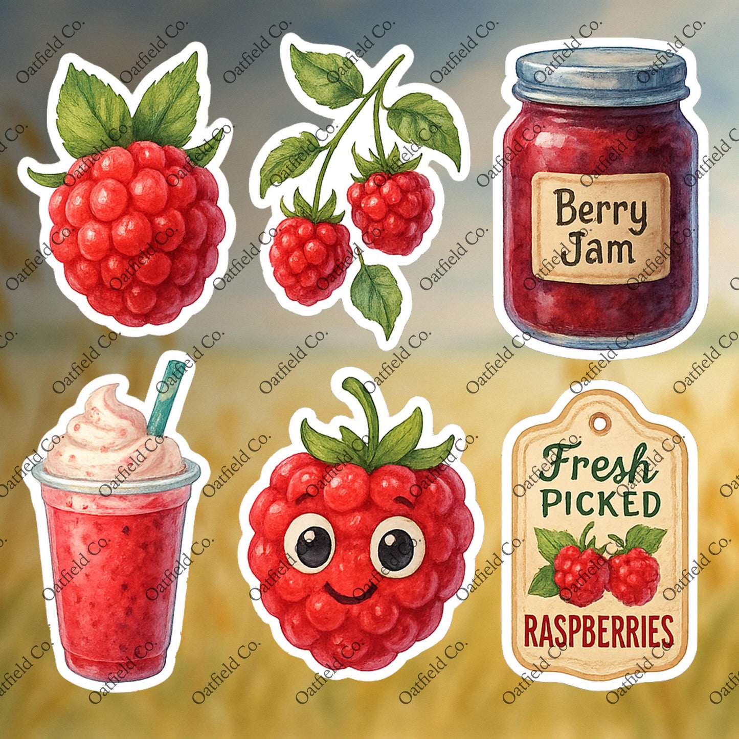 Raspberry Sticker Pack: Watercolor Fruit Stickers - Glossy Stickers
