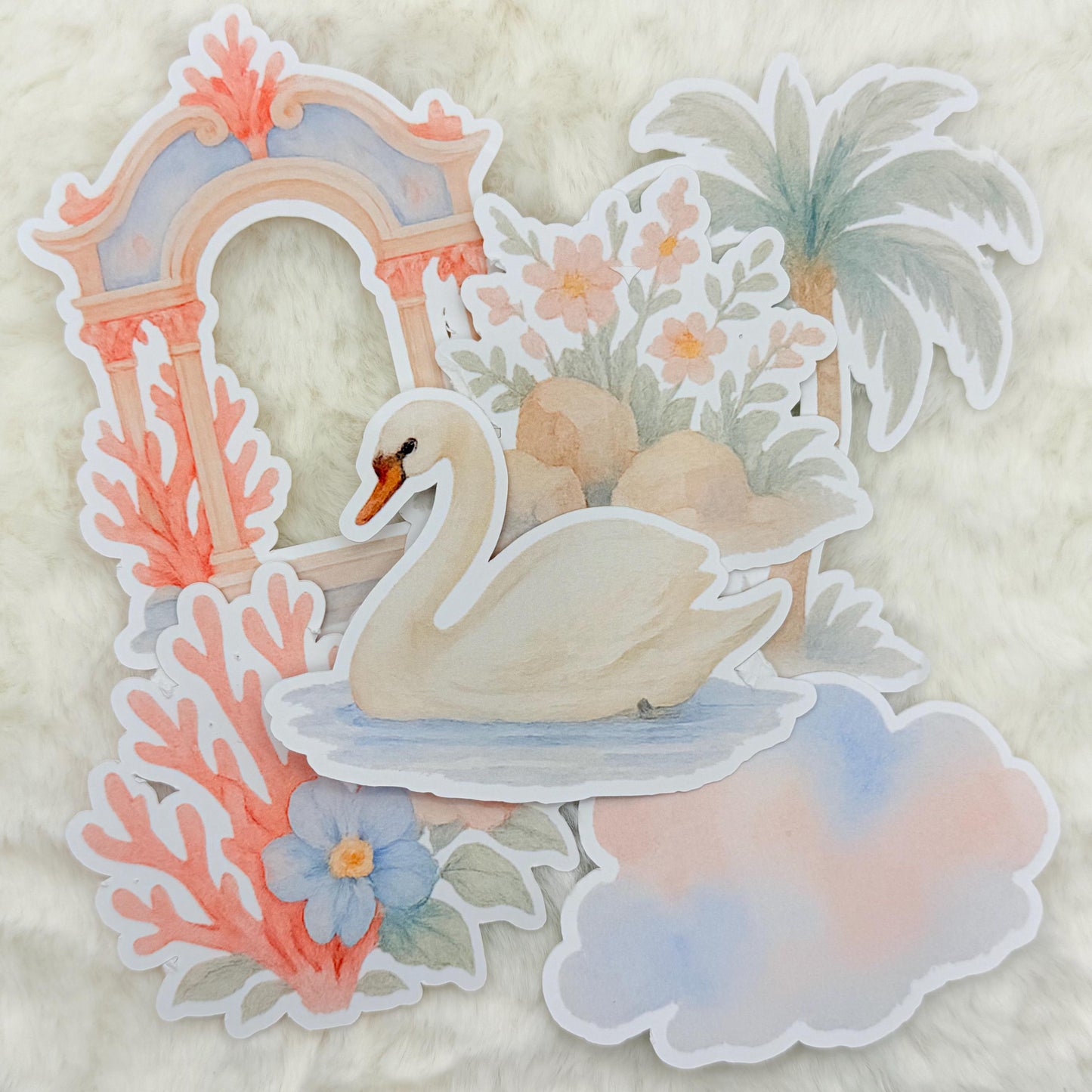 Tropical Rococo Sticker Pack: Glossy Watercolor Coastal Garden