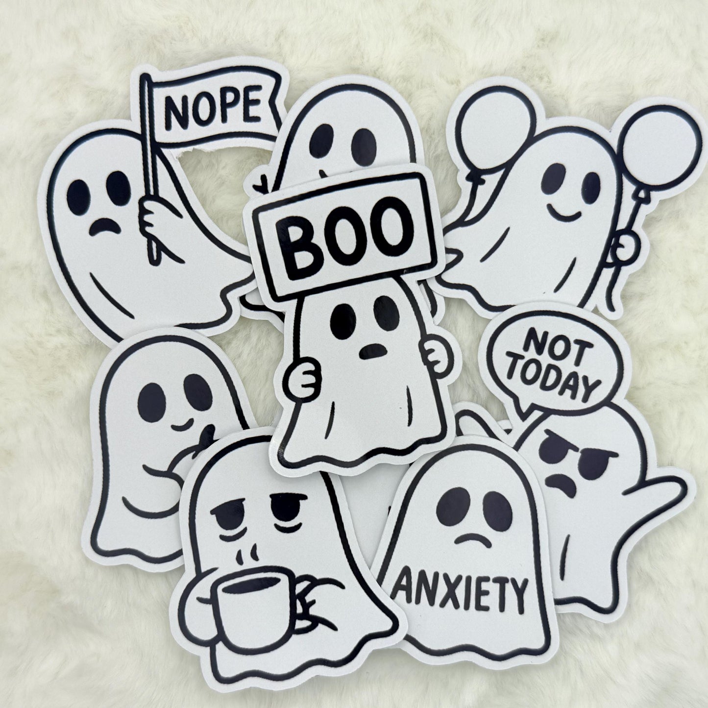 Funny Ghost Mood Sticker Pack – Black and White Halloween Ghosts