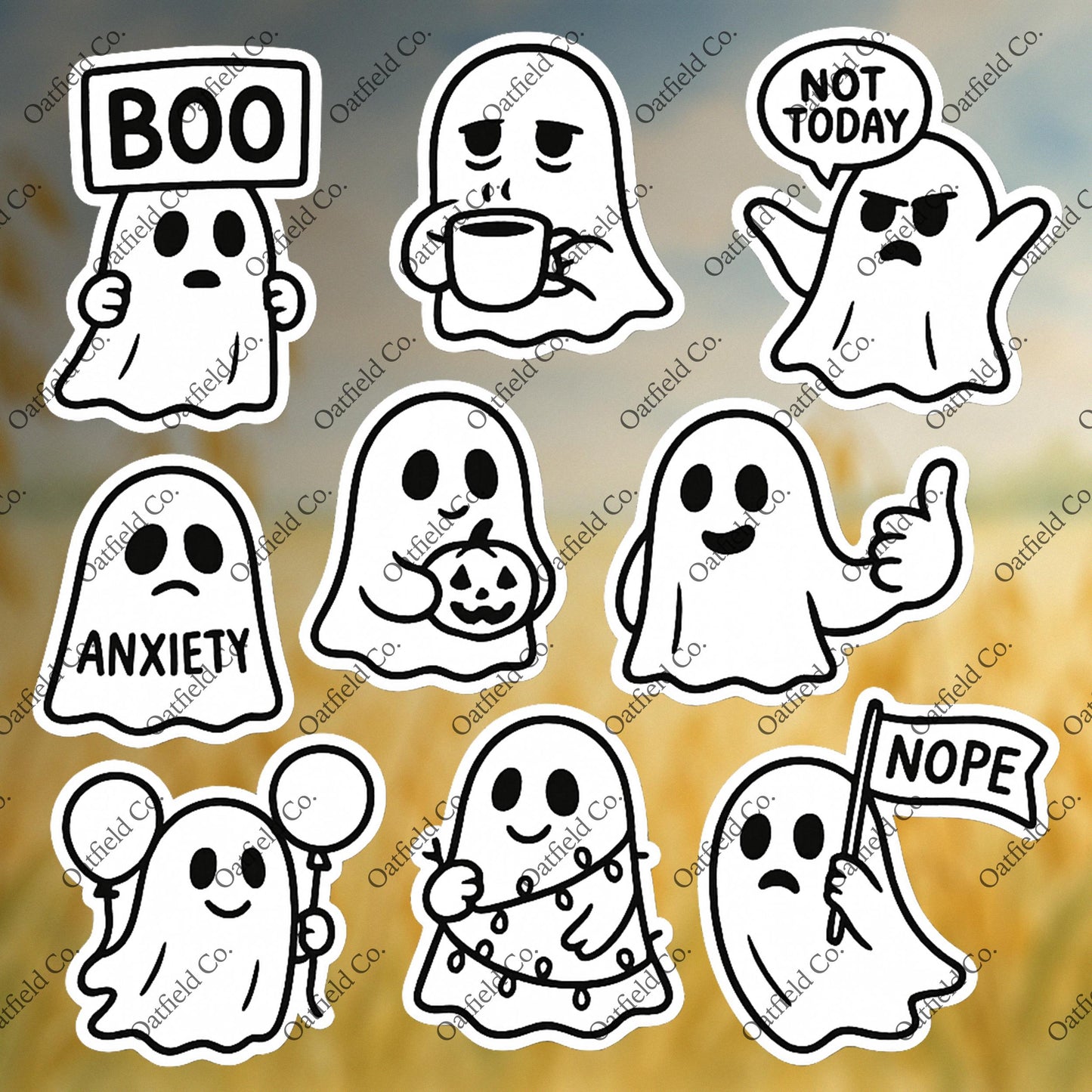 Funny Ghost Mood Sticker Pack – Black and White Halloween Ghosts