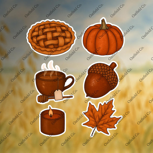 Cozy Autumn Sticker Pack: Fall Pumpkin, Tea, and Acorn Waterproof Stickers
