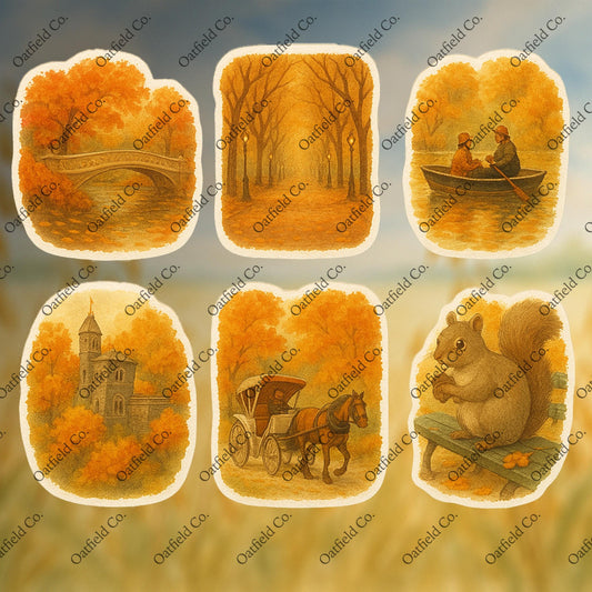 Central Park Fall Sticker Pack: Watercolor Autumn NYC Designs - Glossy Stickers