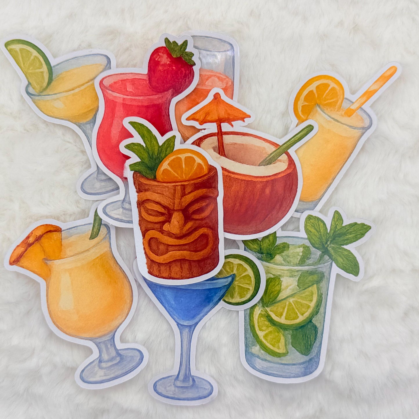 Tropical Cocktail Sticker Pack – Watercolor Drink Stickers for Summer & Travel Journals
