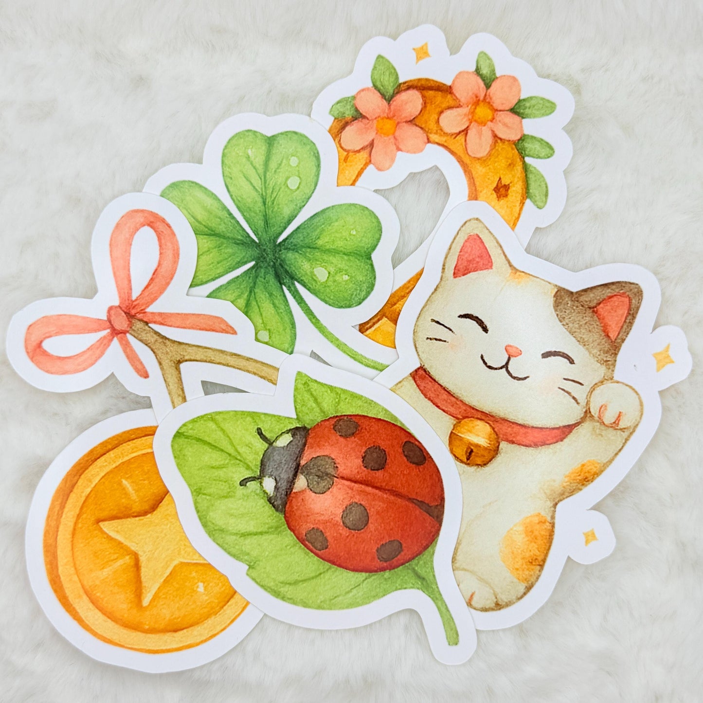Lucky Charms Sticker Pack: Watercolor Good Luck Symbols - Glossy Stickers