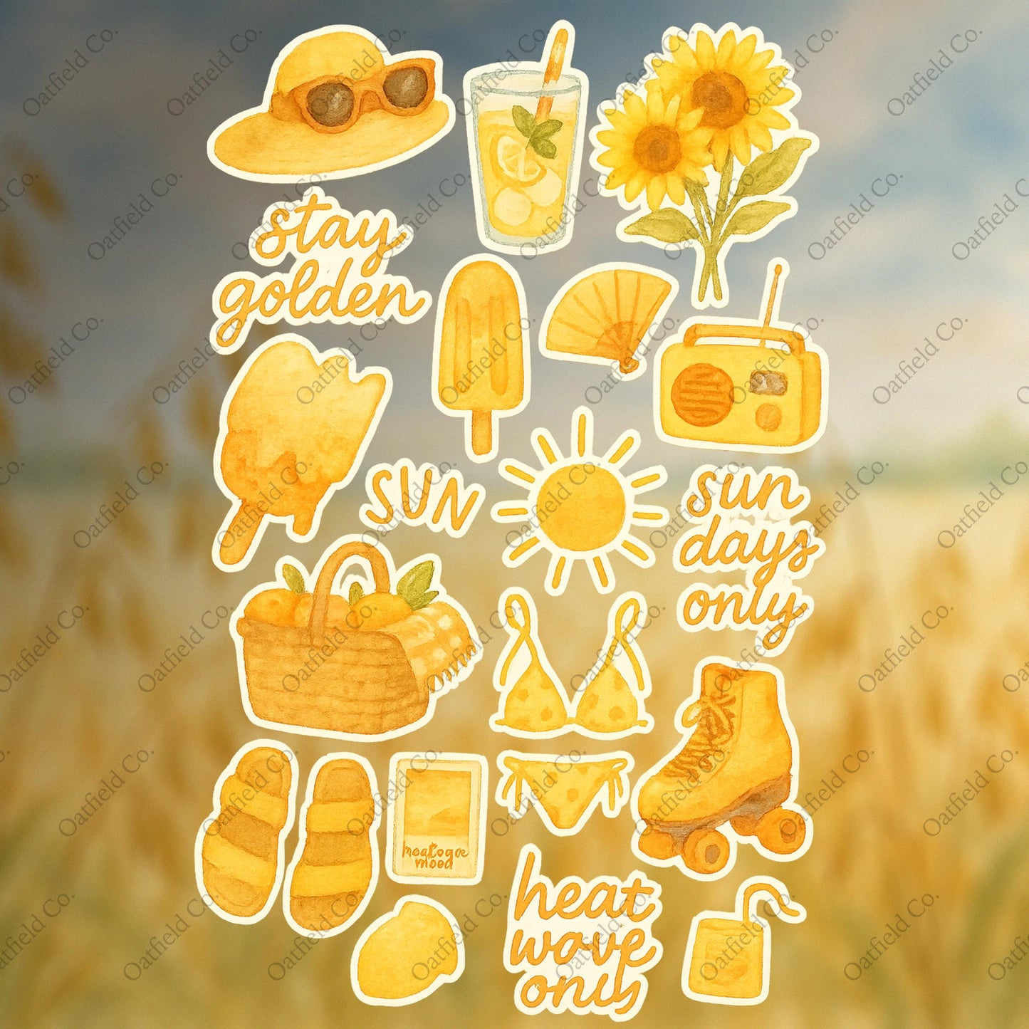 Summer Vibes Sticker Pack: Glossy Watercolor Illustrations