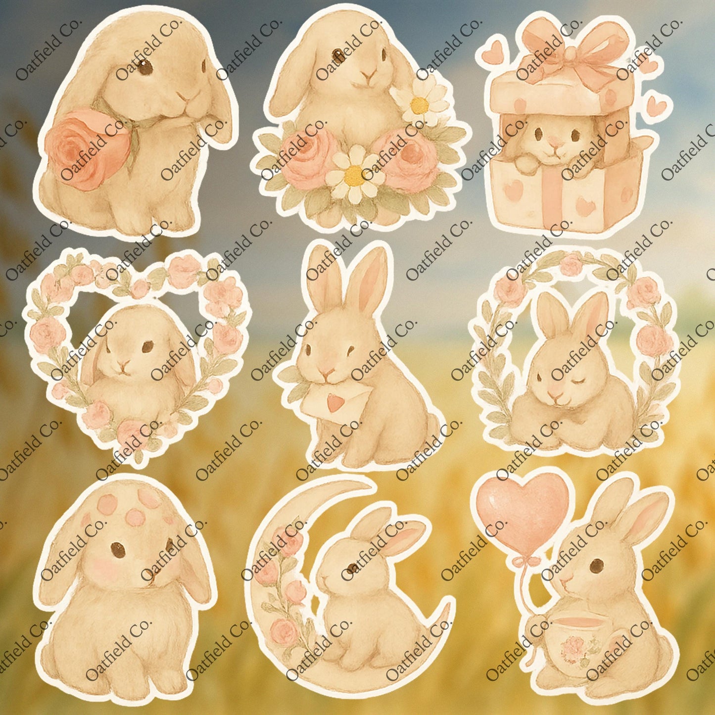 Watercolor Bunny Sticker Pack: Pastel Rabbit Stickers for Journals