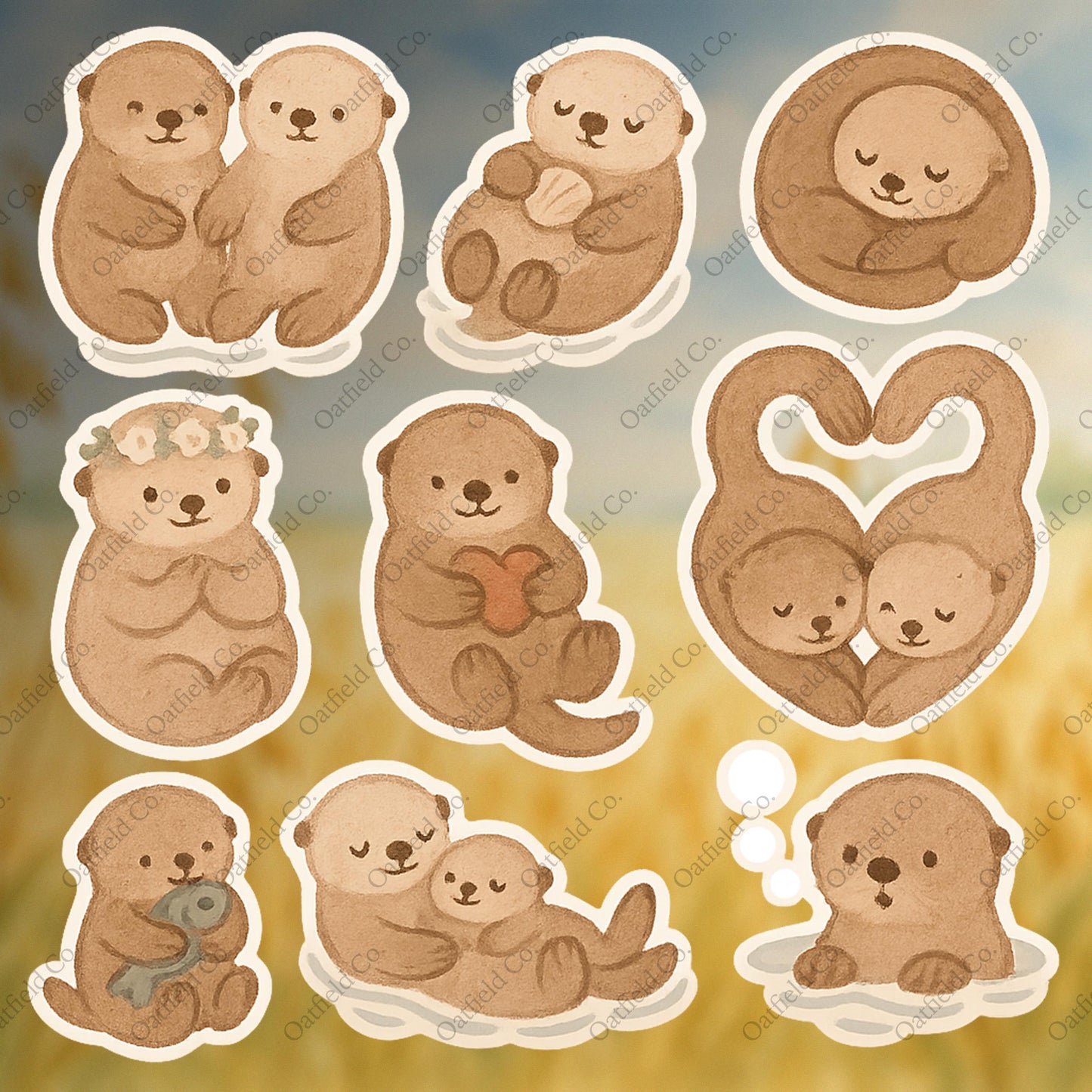 Cozy Otter Sticker Pack: Glossy Watercolor Style
