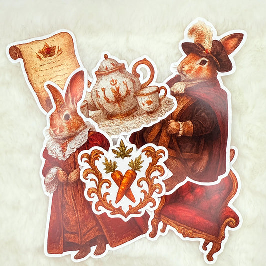 Royal Rabbits Sticker Pack – Vintage Bunny Tea Party, Aristocratic Animals, Cottagecore Regal Decor