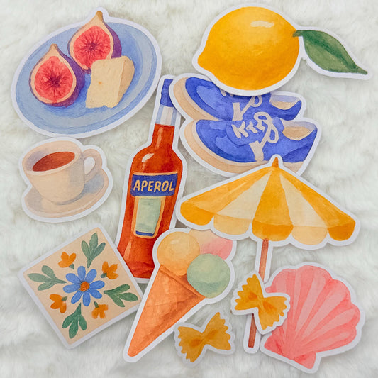 Mediterranean Summer Sticker Pack: Glossy Watercolor Travel Stickers