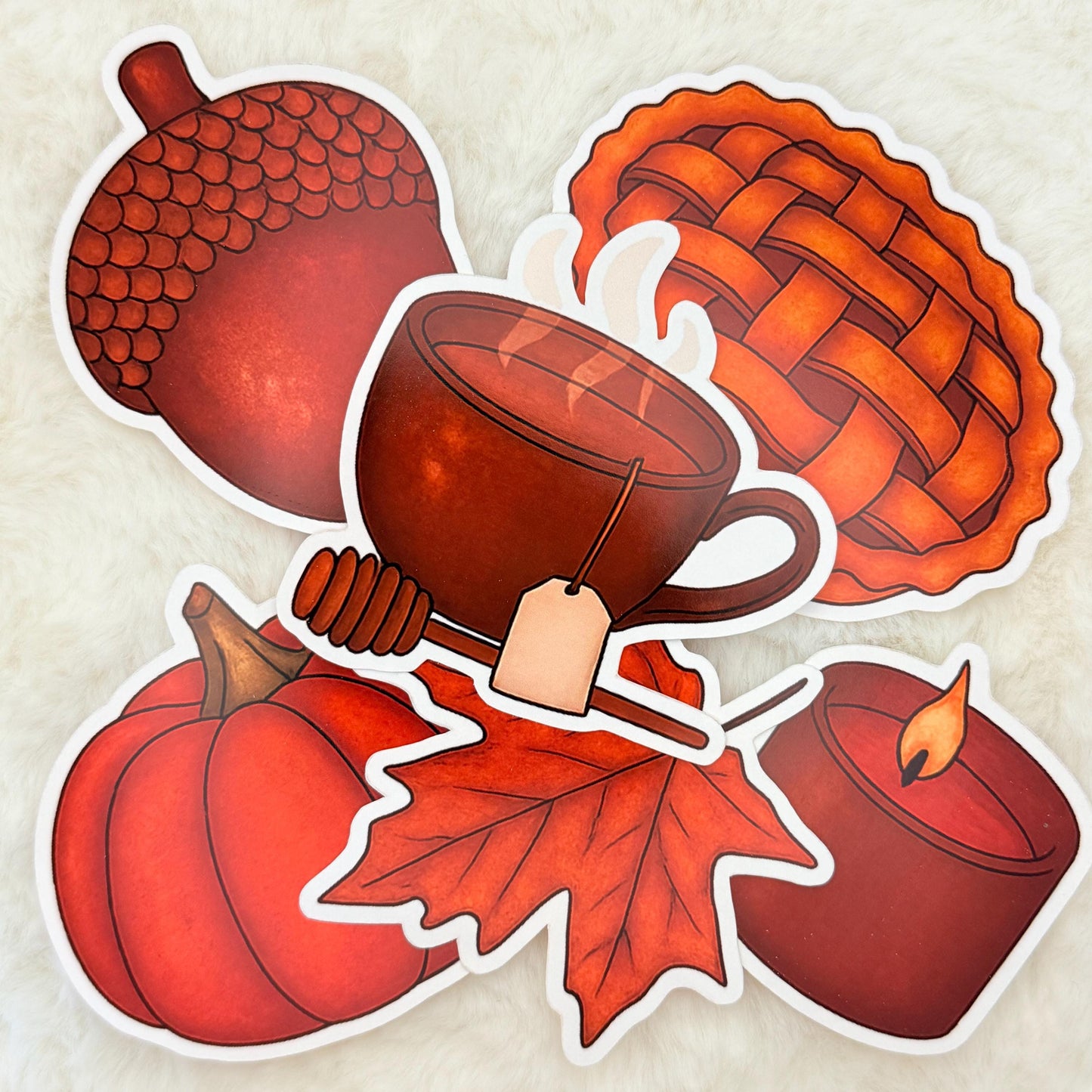 Cozy Autumn Sticker Pack: Fall Pumpkin, Tea, and Acorn Waterproof Stickers