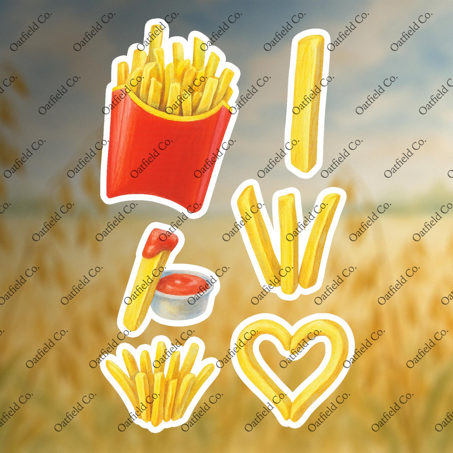 Kawaii French Fries Sticker Pack: Fast Food - Glossy Stickers