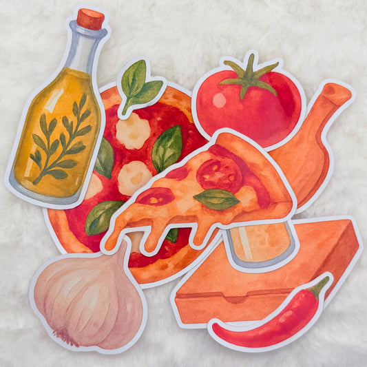 Italian Pizza Sticker Pack – Margherita, Garlic, Tomato, Olive Oil Stickers