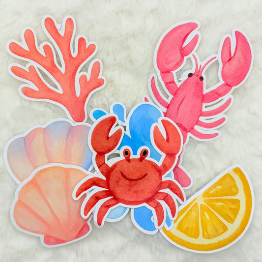 Coastal Lobster Party Sticker Pack – Glossy Beach Summer Vibes for Journals & Decor