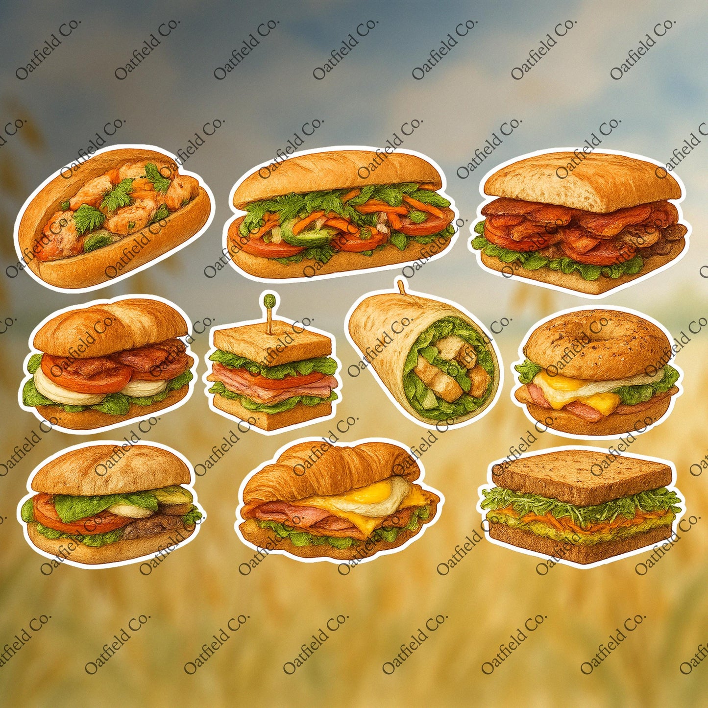 Watercolor Sandwich and Wrap Sticker Pack – Realistic Food Stickers