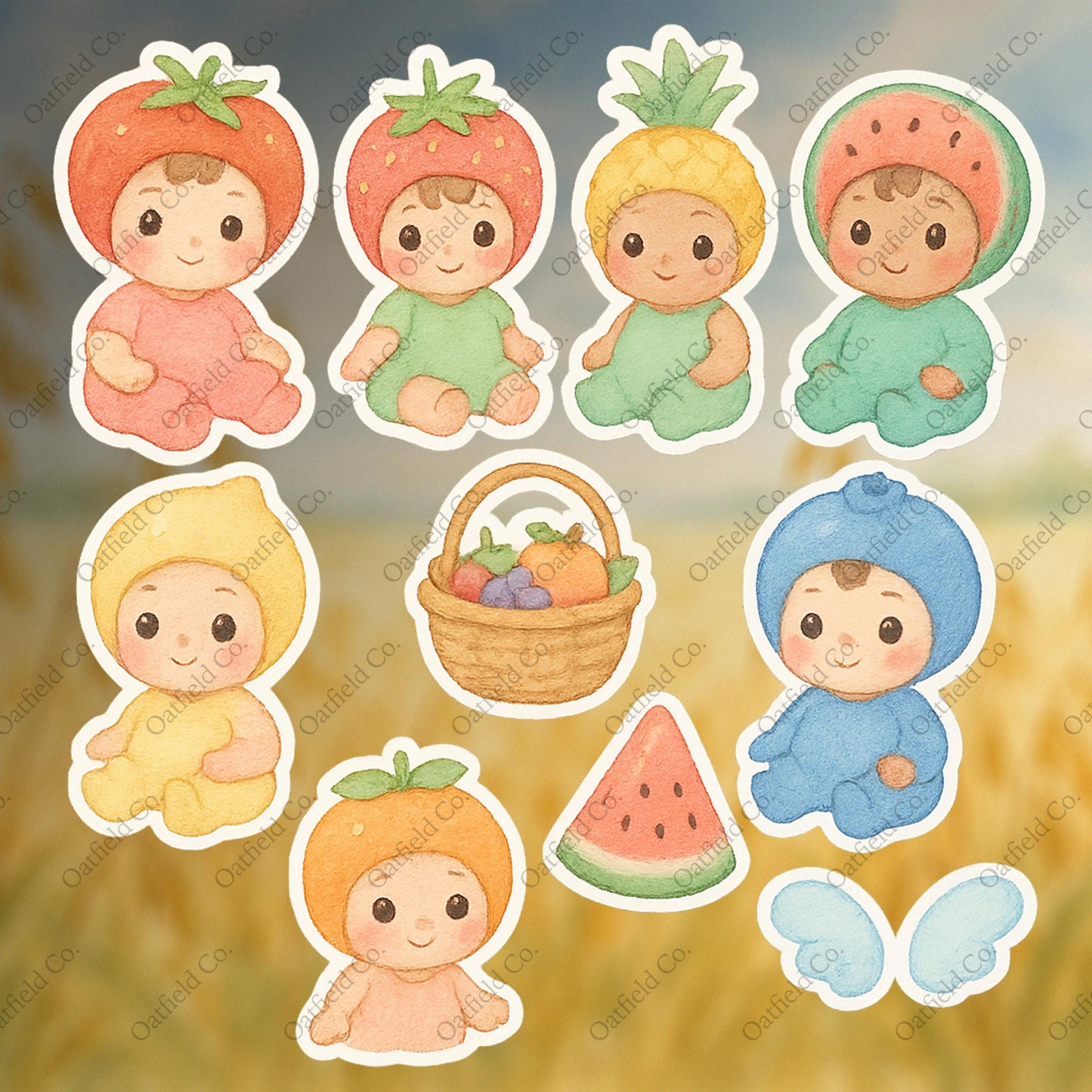 Fruit Babies Sticker Pack – Glossy Kawaii Watercolor Stickers for Journals & Planners