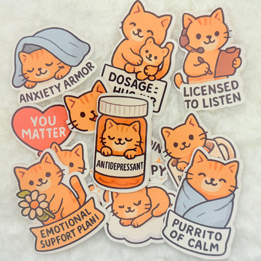 Emotional Support Cat Sticker Pack: Kawaii Mental Health Stickers