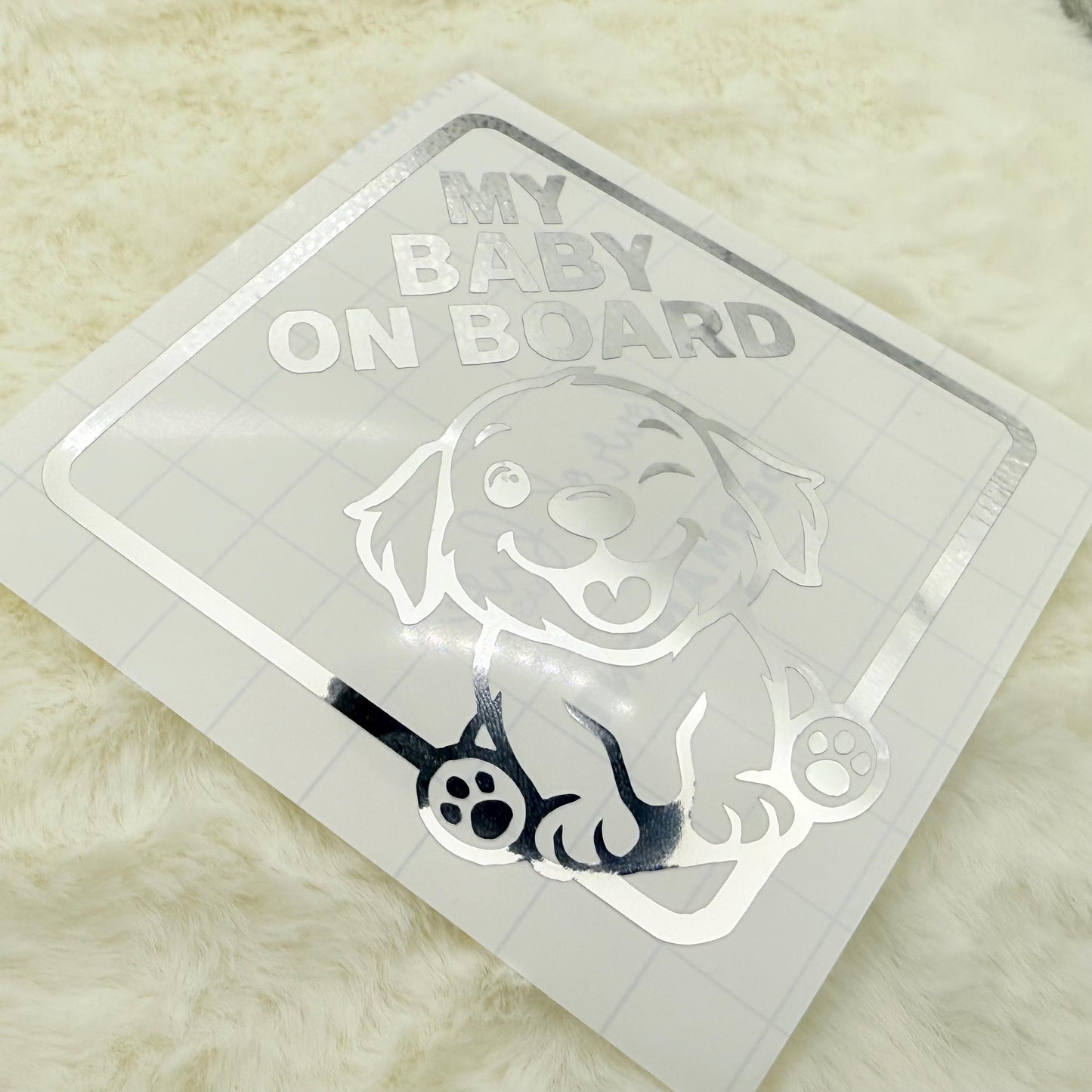 Cute Dog Baby On Board Vinyl Decal – Pet Car Sticker, Puppy Safety Sign, Dog Lover Car Accessory, Transfer Tape Included