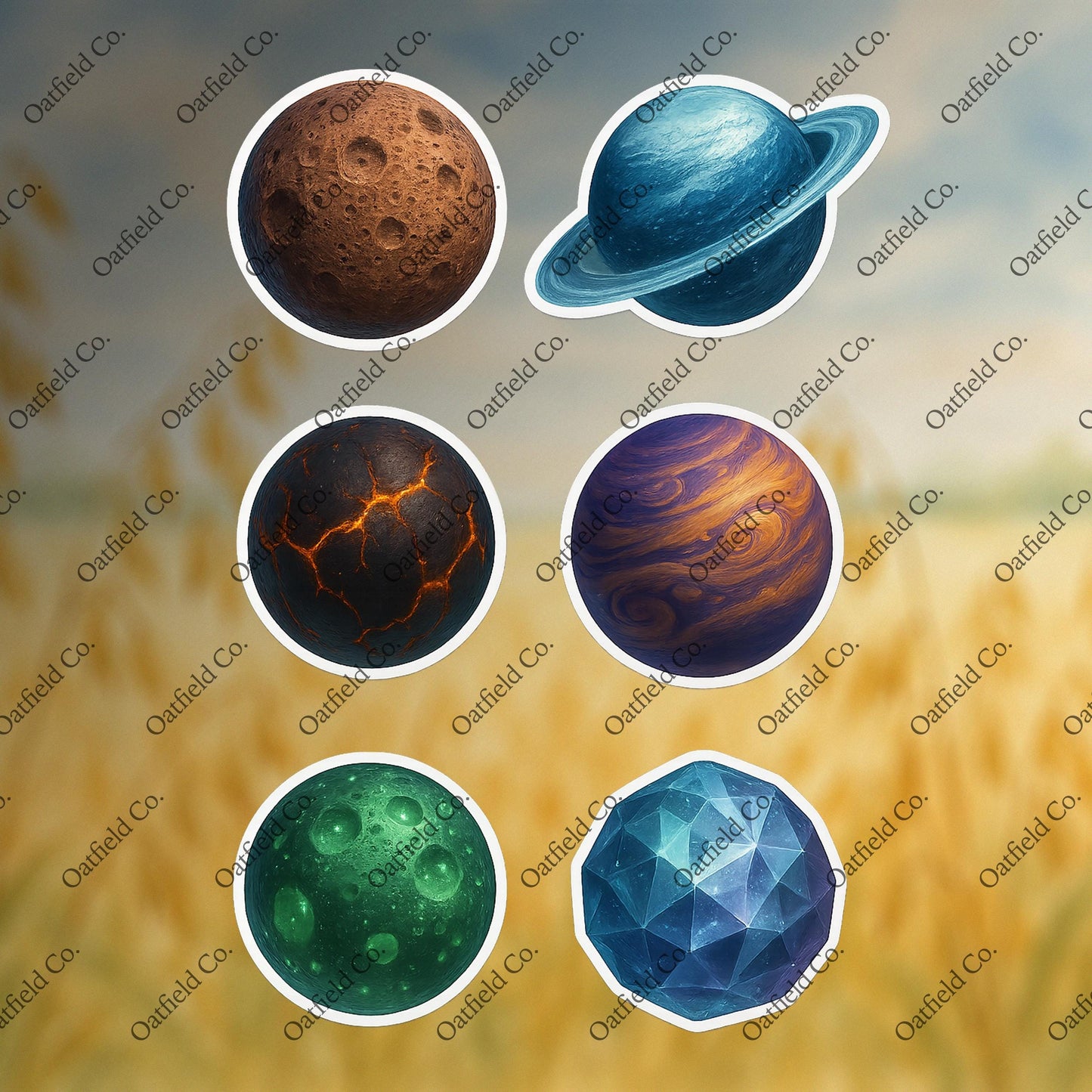 Fantasy Sci-Fi Planet Sticker Pack | Crater, Lava, Gas Giant, Crystal & Moon Aesthetic Space Stickers for Journals, Gifts and Scrapbooks