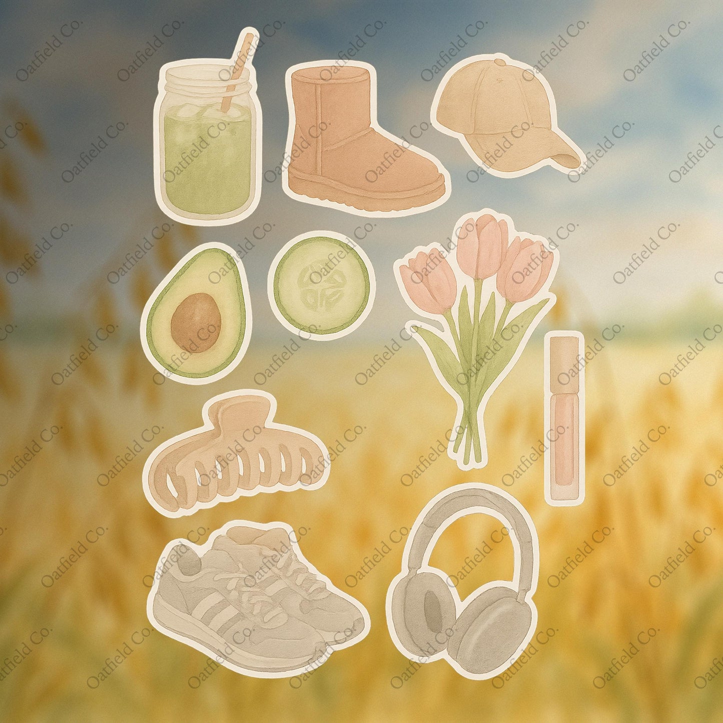 Clean Girl Aesthetic Sticker Pack – Neutral Watercolor Lifestyle Stickers
