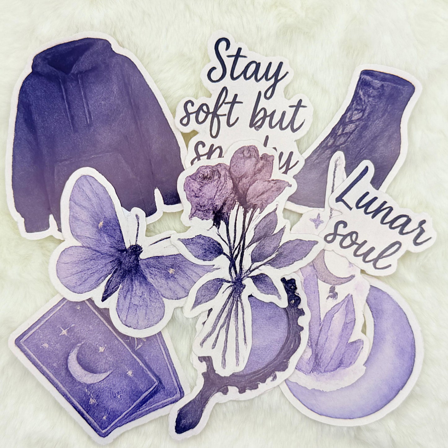 Glossy Moon Sticker Pack: Gothic Watercolor Stickers for Journals