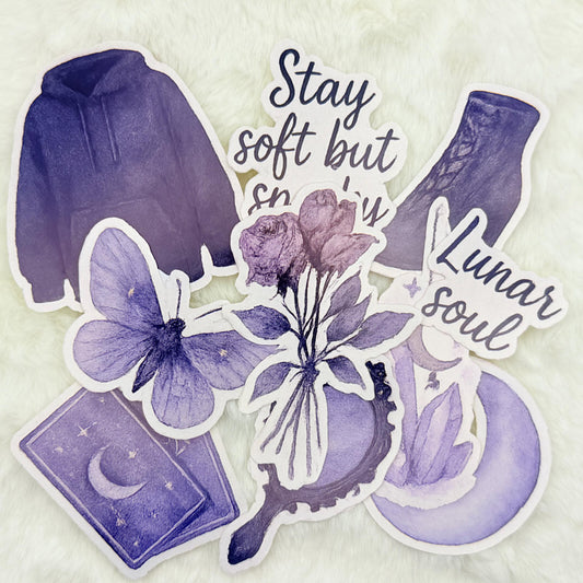 Glossy Moon Sticker Pack: Gothic Watercolor Stickers for Journals