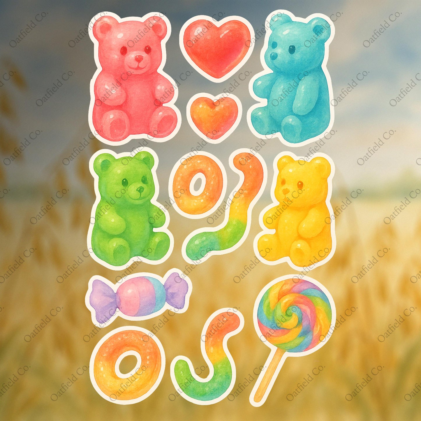 Candyland Gummy Sticker Pack: Glossy Watercolor Candycore Stickers