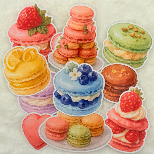 Watercolor Macaron Sticker Pack: Pastel Dessert Stickers for Journals