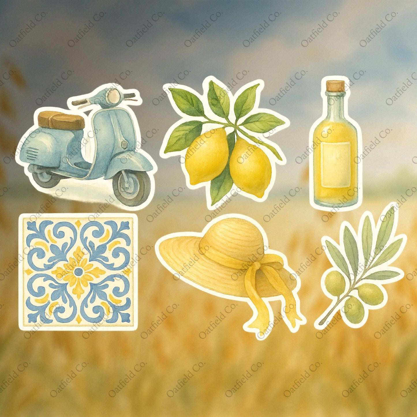 Amalfi Coast Sticker Pack: Glossy Watercolor Italian Summer Theme