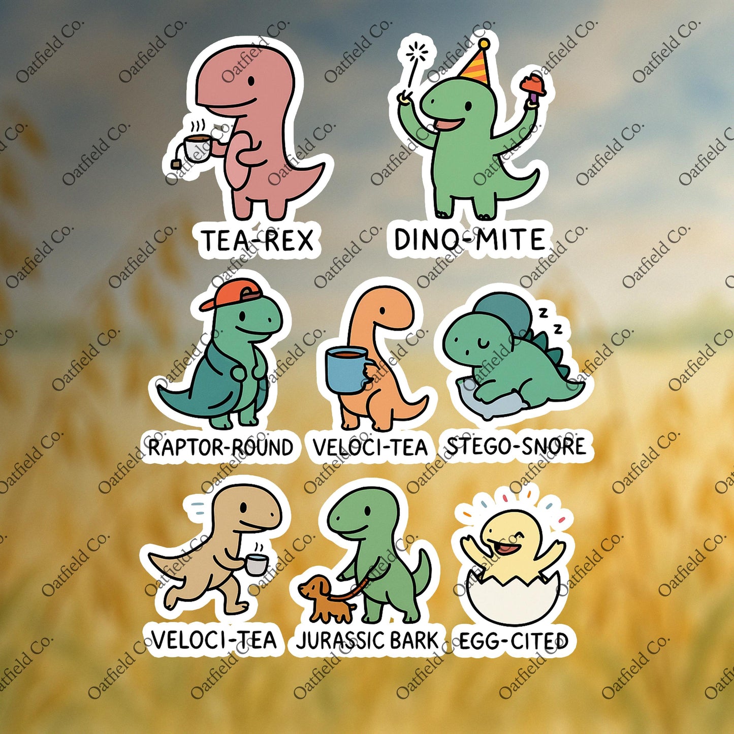 Funny Dinosaur Pun Sticker Pack – Tea-Rex, Veloci-Tea & More!