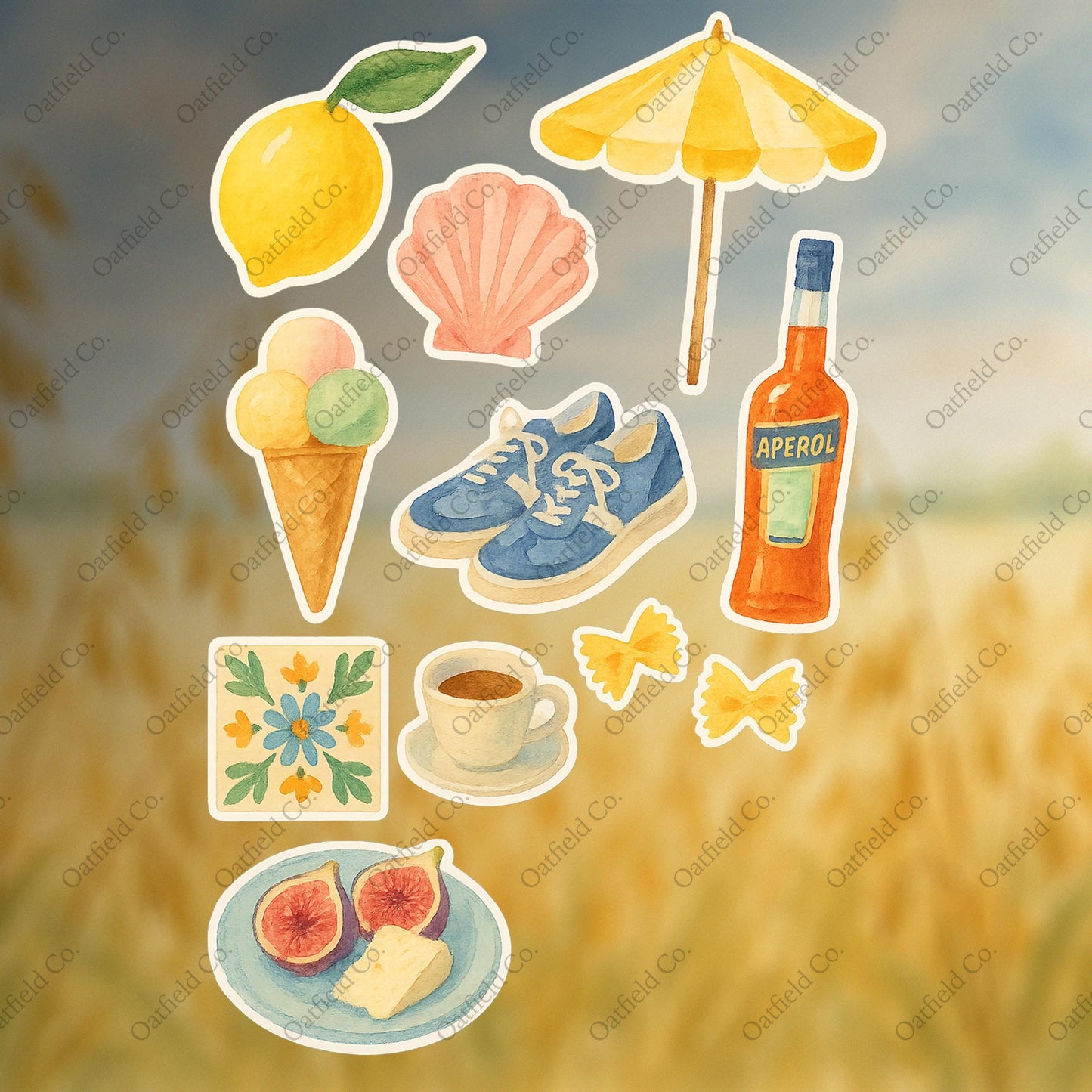 Mediterranean Summer Sticker Pack: Glossy Watercolor Travel Stickers