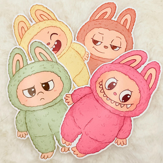 Labubu Bunny Costume Sticker Pack: Pastel Kawaii Character Glossy Stickers