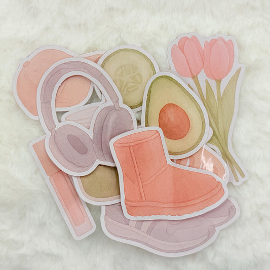 Clean Girl Aesthetic Sticker Pack – Neutral Watercolor Lifestyle Stickers