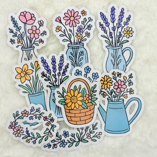 Floral Bouquet Sticker Pack: Glossy Cottagecore Garden Decor
