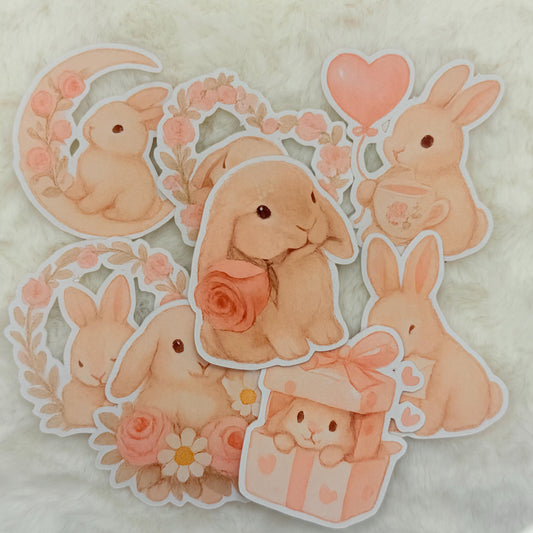 Watercolor Bunny Sticker Pack: Pastel Rabbit Stickers for Journals