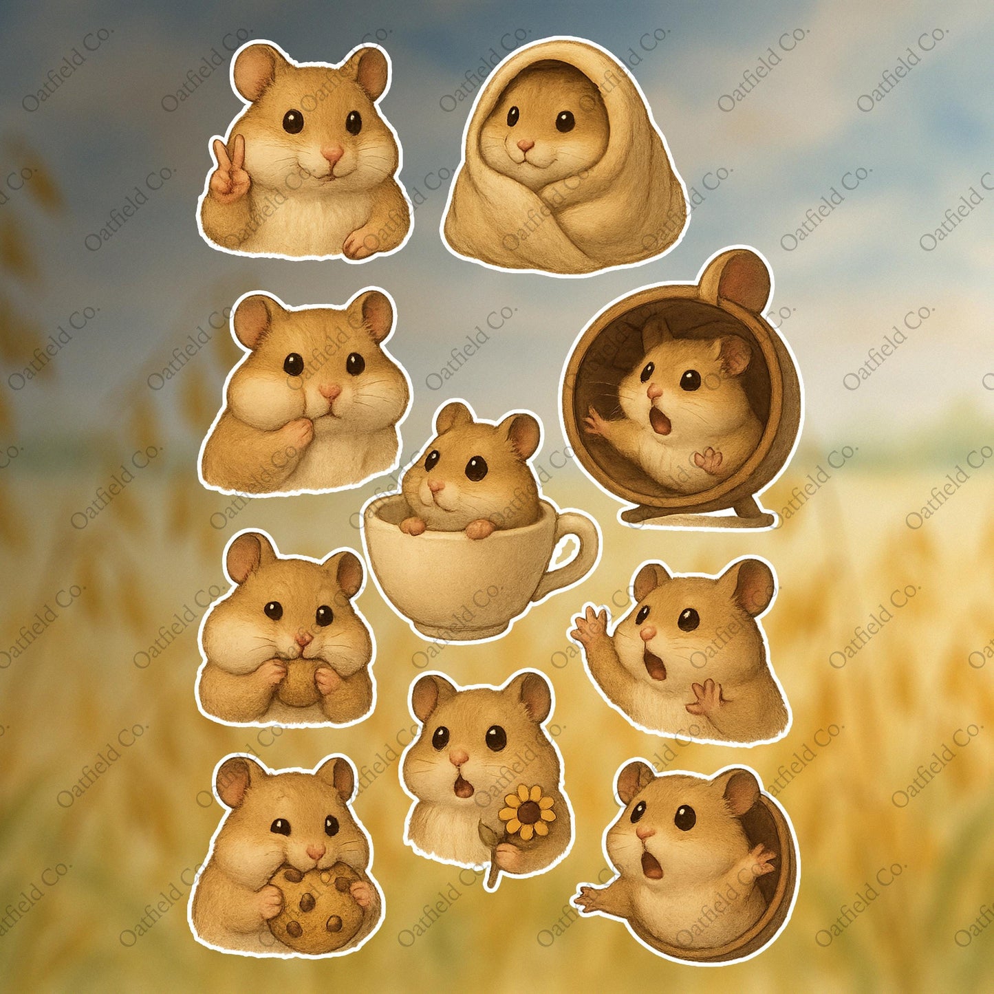Cozy Hamster Sticker Pack – Glossy Cute / Expressive Hamster Art for Journals & Gifts