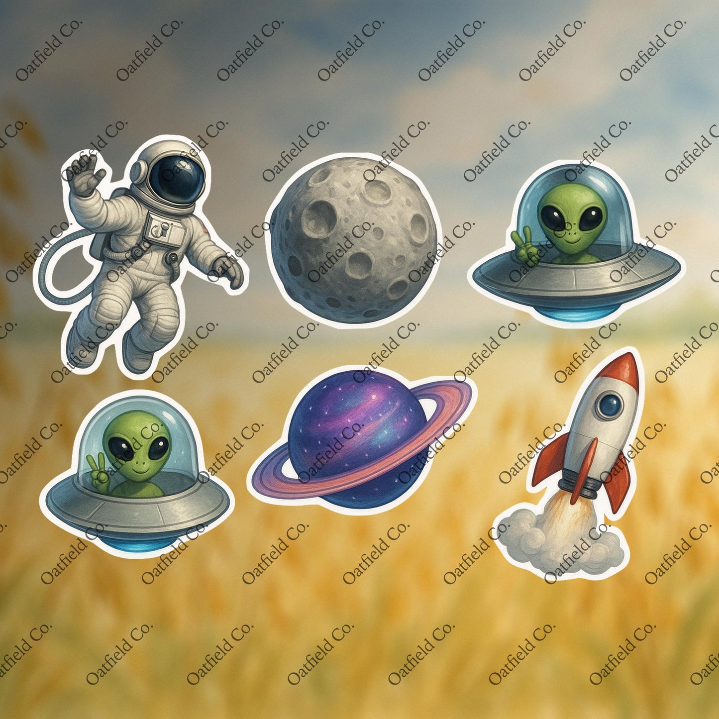 Space Sticker Pack: Astronaut, Rocket, Alien, Planet - Waterproof - Glossy Stickers