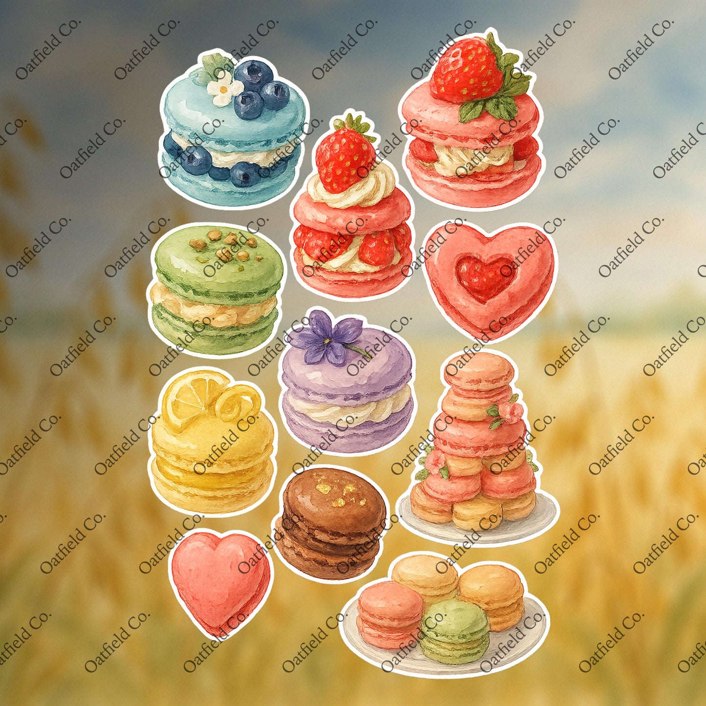 Watercolor Macaron Sticker Pack: Pastel Dessert Stickers for Journals