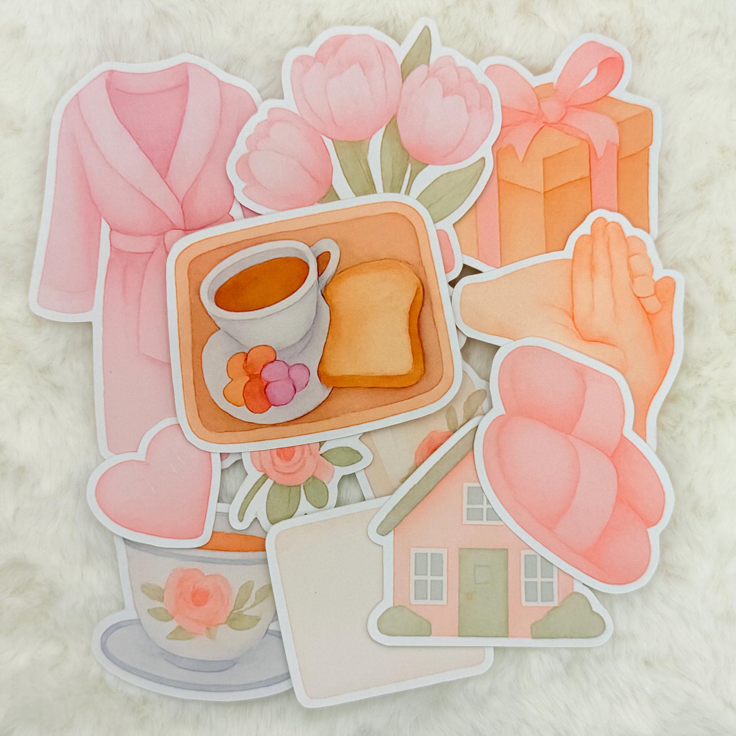 Cozy Mother’s Day Watercolor Sticker Pack – Pastel Pink Gift Set