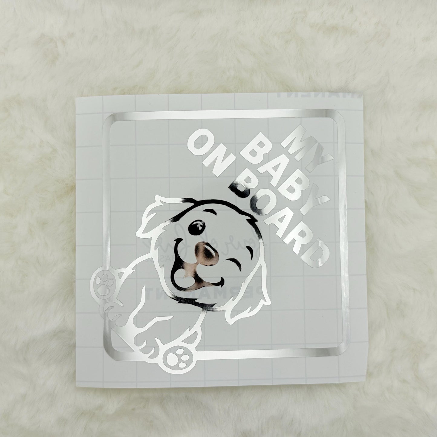 Cute Dog Baby On Board Vinyl Decal – Pet Car Sticker, Puppy Safety Sign, Dog Lover Car Accessory, Transfer Tape Included