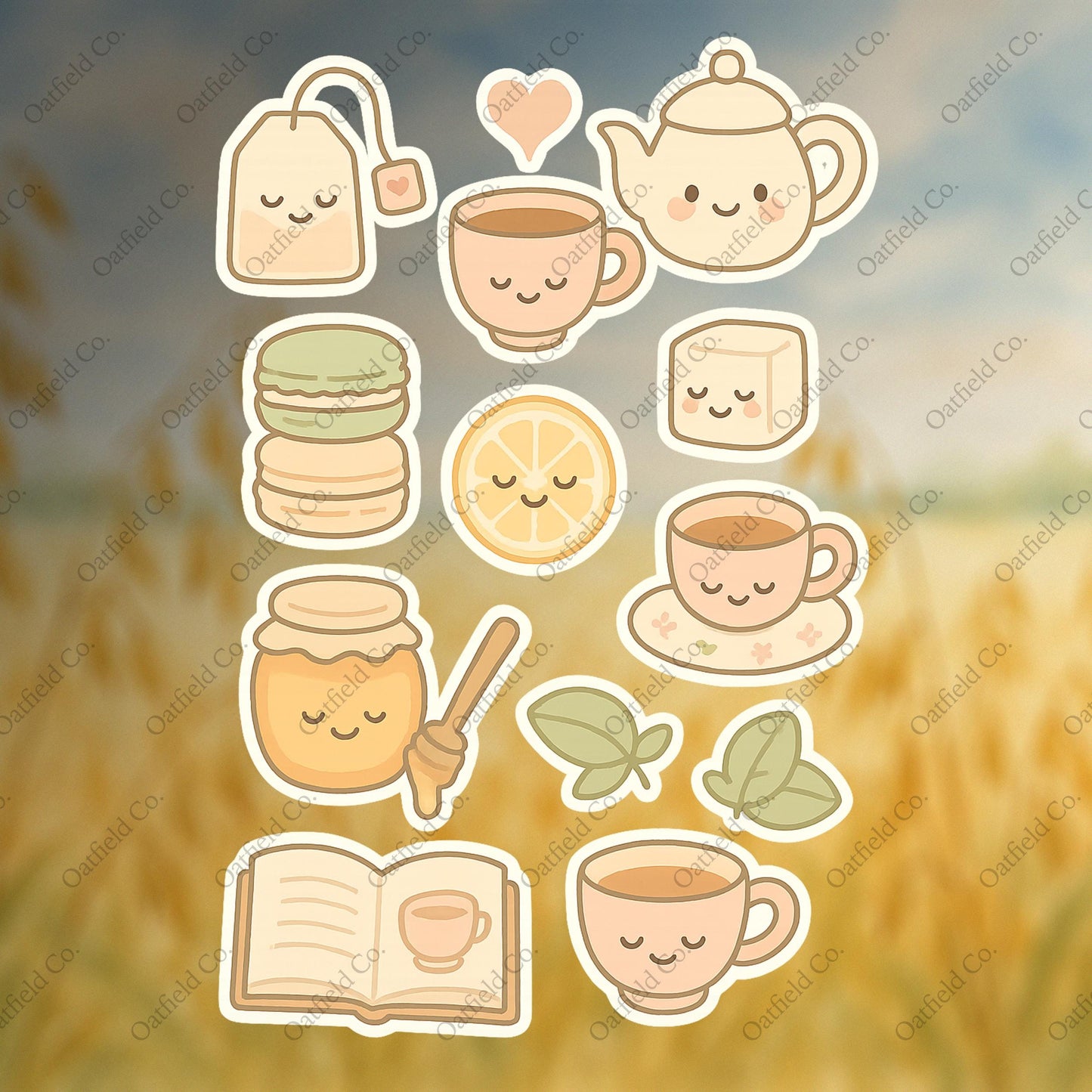 Kawaii Tea Time Sticker Pack: Pastel Macarons, Lemon & Cozy Book