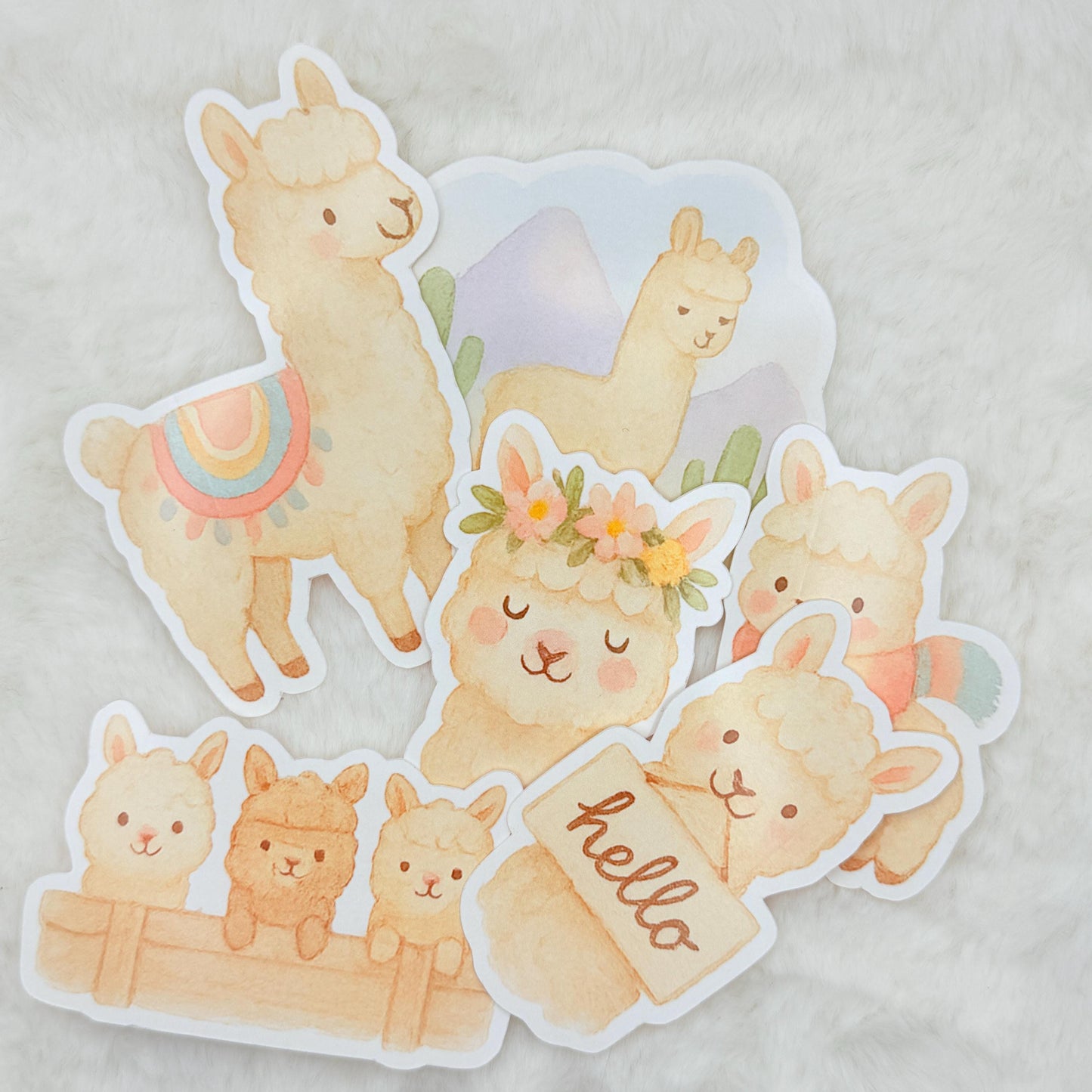 Pastel Alpaca Sticker Pack: Kawaii Llama, Cactus, Waterproof - Glossy Stickers